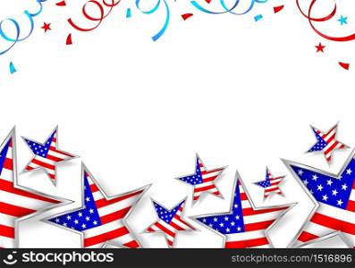 Usa flag in star shape with paper shoot background.. Happy 4th of july, independence day of America. Illustration isolated on white.