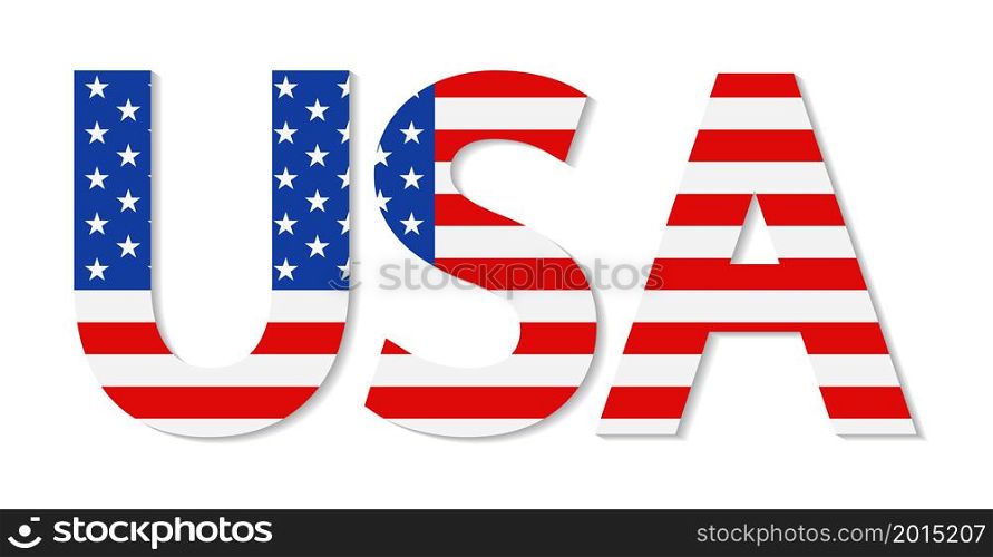 Usa flag on word. Logo with text and usa flag. Icon for american made, patriotic, 4th july and travel. Graphic font on america banner. Design symbol of us. Vector.. Usa flag on word. Logo with text and usa flag. Icon for american made, patriotic, 4th july and travel. Graphic font on america banner. Design symbol of us. Vector