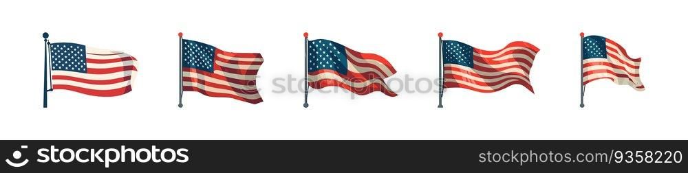 USA flag set flat cartoon isolated on white background. Vector illustration