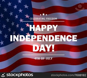 USA flag vector background of American 4th July Independence Day greeting card or poster. Waving national banner of United States of America, patriotic holiday, Declaration of Independence celebration. USA flag background of American Independence Day