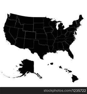 USA geographic map with Alaska and Hawaii isolated on white background. Flat, vector illustration.. USA geographic map with Alaska and Hawaii isolated on white background. Flat, vector illustration