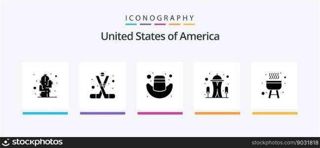 Usa Glyph 5 Icon Pack Including bbq. space. america. needle. building. Creative Icons Design
