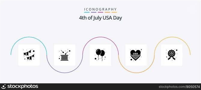 Usa Glyph 5 Icon Pack Including usa. heart. independence. american. day