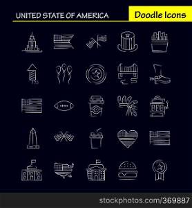 Usa Hand Drawn Icon Pack For Designers And Developers. Icons Of Celebration, Firework, Party, Day, Hat, Presidents, Usa, Ball, Vector