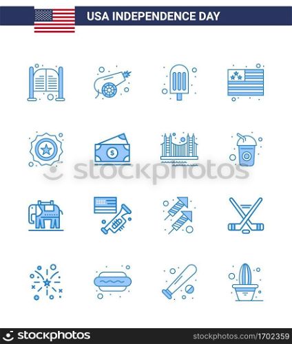 USA Happy Independence DayPictogram Set of 16 Simple Blues of badge; american; weapon; usa; country Editable USA Day Vector Design Elements