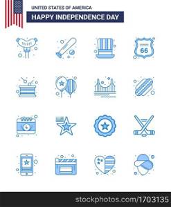 USA Happy Independence DayPictogram Set of 16 Simple Blues of drum  american  day  sign  security Editable USA Day Vector Design Elements