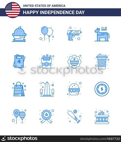 USA Happy Independence DayPictogram Set of 16 Simple Blues of invitation  political  party  american  weapon Editable USA Day Vector Design Elements