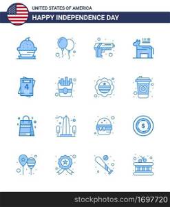 USA Happy Independence DayPictogram Set of 16 Simple Blues of invitation; political; party; american; weapon Editable USA Day Vector Design Elements