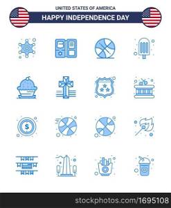USA Happy Independence DayPictogram Set of 16 Simple Blues of muffin  cake  backetball  ice cream  cream Editable USA Day Vector Design Elements