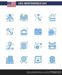 USA Happy Independence DayPictogram Set of 16 Simple Blues of packages  bag  tourism  usa  bat Editable USA Day Vector Design Elements