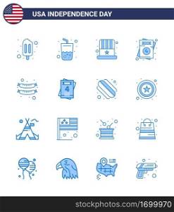 USA Happy Independence DayPictogram Set of 16 Simple Blues of sausage  food  cap  wedding  love Editable USA Day Vector Design Elements