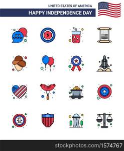 USA Happy Independence DayPictogram Set of 16 Simple Flat Filled Lines of hat; usa; drink; usa; text Editable USA Day Vector Design Elements