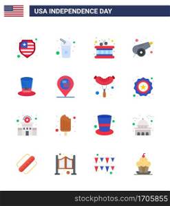 USA Happy Independence DayPictogram Set of 16 Simple Flats of usa  hat  instrument  day  war Editable USA Day Vector Design Elements