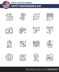 USA Happy Independence DayPictogram Set of 16 Simple Lines of money  usa  american  flag  day Editable USA Day Vector Design Elements