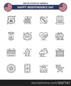 USA Happy Independence DayPictogram Set of 16 Simple Lines of ring  usa  ball  american  hat Editable USA Day Vector Design Elements