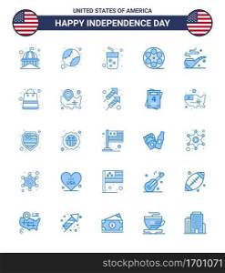 USA Happy Independence DayPictogram Set of 25 Simple Blues of pipe  video  united  play  wine Editable USA Day Vector Design Elements