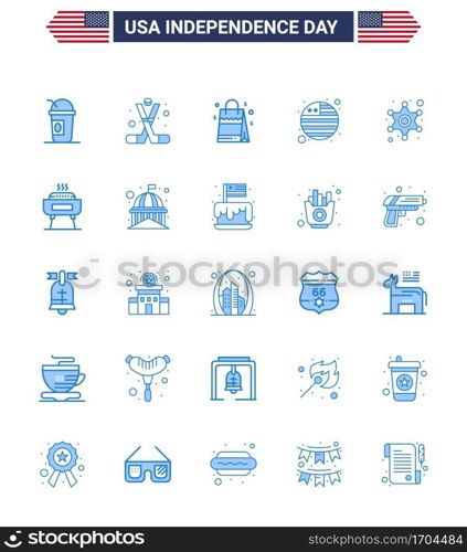 USA Happy Independence DayPictogram Set of 25 Simple Blues of police; international flag; america; flag; american Editable USA Day Vector Design Elements