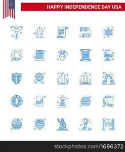USA Happy Independence DayPictogram Set of 25 Simple Blues of police  party  text  decoration  garland Editable USA Day Vector Design Elements
