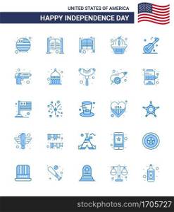 USA Happy Independence DayPictogram Set of 25 Simple Blues of security  american  american  usa  guiter Editable USA Day Vector Design Elements