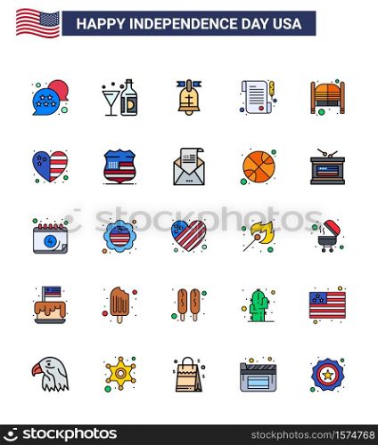 USA Happy Independence DayPictogram Set of 25 Simple Flat Filled Lines of doors; day; glass; receipt; usa Editable USA Day Vector Design Elements