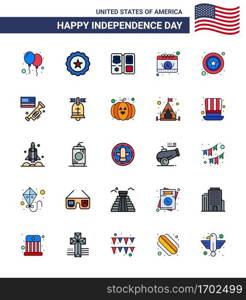 USA Happy Independence DayPictogram Set of 25 Simple Flat Filled Lines of police  day  book  date  american Editable USA Day Vector Design Elements