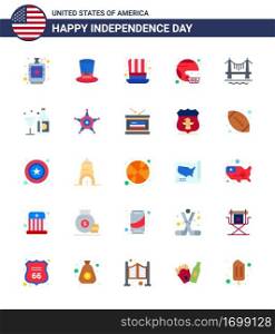 USA Happy Independence DayPictogram Set of 25 Simple Flats of city  bridge  usa  united  sport Editable USA Day Vector Design Elements