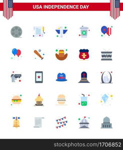 USA Happy Independence DayPictogram Set of 25 Simple Flats of day  balloons  animal  drink  bottle Editable USA Day Vector Design Elements