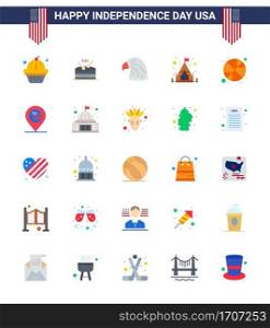 USA Happy Independence DayPictogram Set of 25 Simple Flats of sports; basketball; animal; tent; camp Editable USA Day Vector Design Elements
