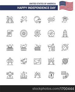 USA Happy Independence DayPictogram Set of 25 Simple Lines of file  native american  football  american  food Editable USA Day Vector Design Elements
