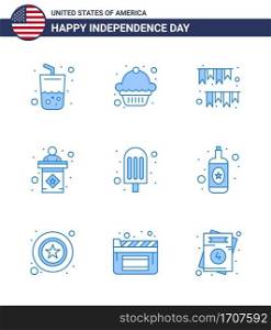 USA Happy Independence DayPictogram Set of 9 Simple Blues of food; sign; garland; stage; usa Editable USA Day Vector Design Elements