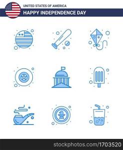 USA Happy Independence DayPictogram Set of 9 Simple Blues of ireland  flag  kite  city  military Editable USA Day Vector Design Elements