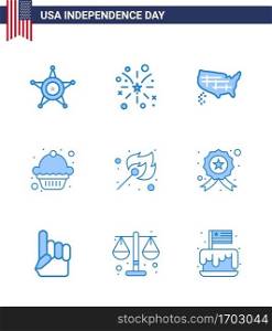 USA Happy Independence DayPictogram Set of 9 Simple Blues of match  c&ing  map  muffin  cake Editable USA Day Vector Design Elements