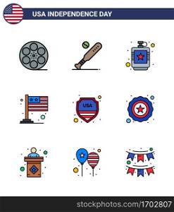 USA Happy Independence DayPictogram Set of 9 Simple Flat Filled Lines of usa  flag  usa  country  hip Editable USA Day Vector Design Elements