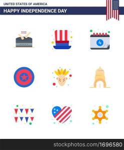 USA Happy Independence DayPictogram Set of 9 Simple Flats of native american  medal  american  independence day  holiday Editable USA Day Vector Design Elements