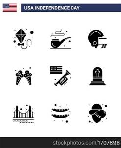 USA Happy Independence DayPictogram Set of 9 Simple Solid Glyphs of death; laud; helmet; speaker; american Editable USA Day Vector Design Elements