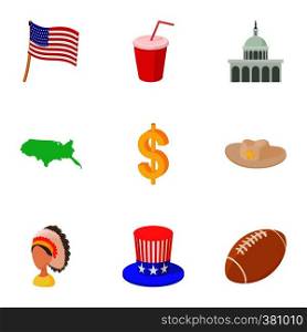 USA icons set. Cartoon illustration of 9 USA vector icons for web. USA icons set, cartoon style