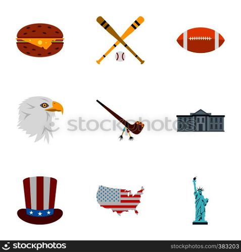 USA icons set. Flat illustration of 9 USA vector icons for web. USA icons set, flat style