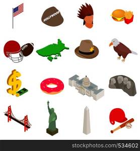 Usa icons set in isometric 3d style isolated on white background. Usa icons set, isometric 3d style