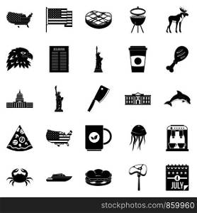 USA icons set. Simple set of 25 usa vector icons for web isolated on white background. USA icons set, simple style