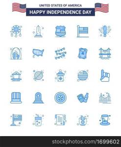 USA Independence Day Blue Set of 25 USA Pictograms of american; united; washington; states; security Editable USA Day Vector Design Elements