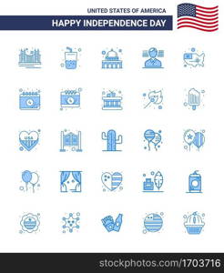 USA Independence Day Blue Set of 25 USA Pictograms of map  american  summer  man  usa Editable USA Day Vector Design Elements