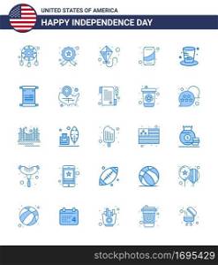 USA Independence Day Blue Set of 25 USA Pictograms of presidents  day  kite  cola  can Editable USA Day Vector Design Elements
