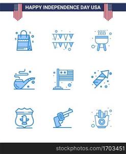 USA Independence Day Blue Set of 9 USA Pictograms of celebration  international  bbq  flag  st Editable USA Day Vector Design Elements