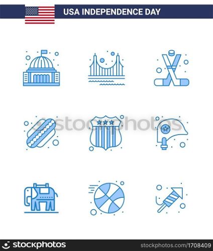 USA Independence Day Blue Set of 9 USA Pictograms of states; american; landmark; america; sports Editable USA Day Vector Design Elements