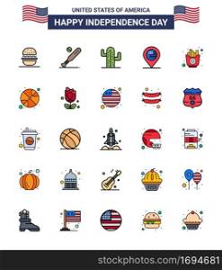 USA Independence Day Flat Filled Line Set of 25 USA Pictograms of fast; map; usa; location; american Editable USA Day Vector Design Elements