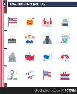 USA Independence Day Flat Set of 16 USA Pictograms of instrument  usa  gate  statehouse  indiana Editable USA Day Vector Design Elements