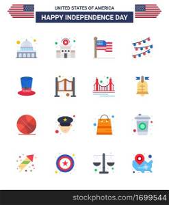 USA Independence Day Flat Set of 16 USA Pictograms of presidents  day  american  party bulb  buntings Editable USA Day Vector Design Elements