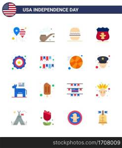 USA Independence Day Flat Set of 16 USA Pictograms of security  security  burger  american  sheild Editable USA Day Vector Design Elements