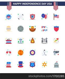 USA Independence Day Flat Set of 25 USA Pictograms of flag  party  party  day  balloons Editable USA Day Vector Design Elements
