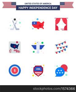 USA Independence Day Flat Set of 9 USA Pictograms of animal; world; entertainment; map; american Editable USA Day Vector Design Elements
